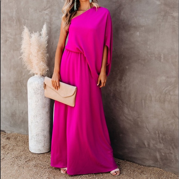 Womens Vici One Shoulder Pink Long Dress Size Large New with tags - Picture 12 of 16